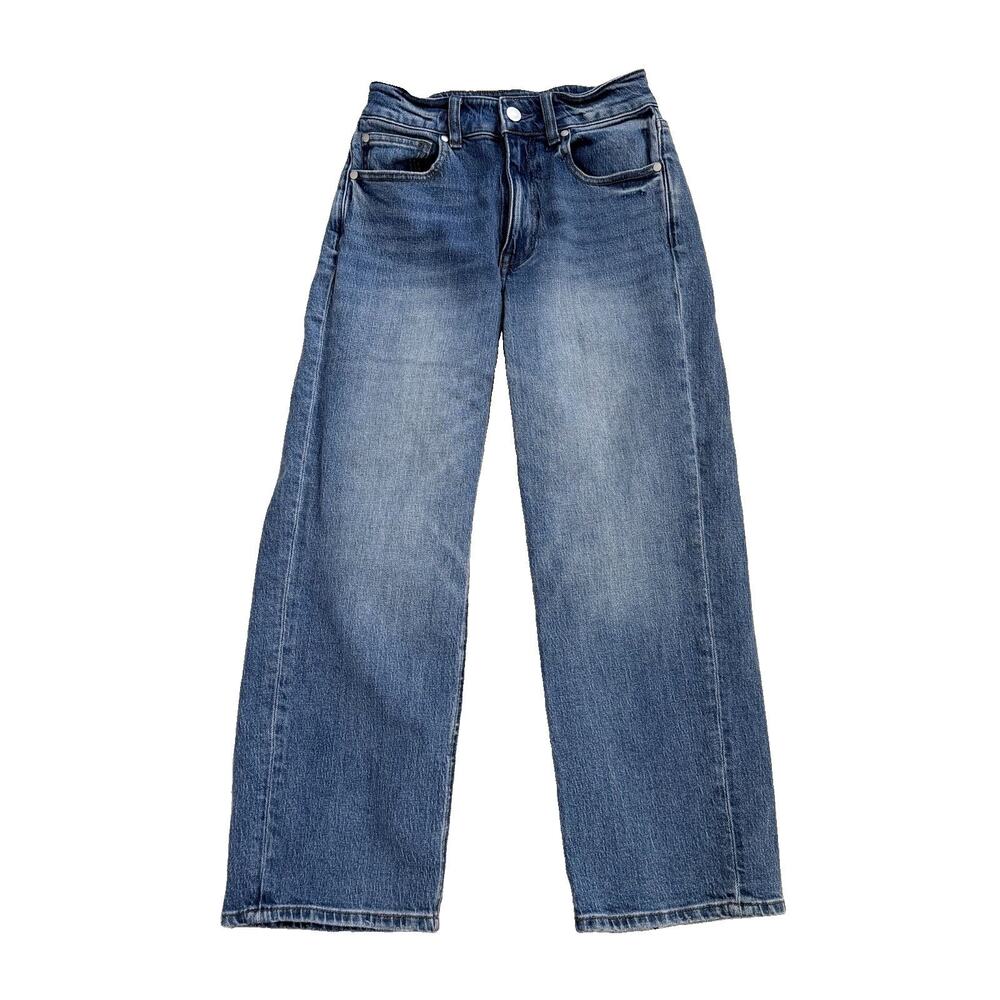 QUINCE Comfort Stretch High Rise Cropped Wide Leg Jeans Organic Cotton Blue 25
